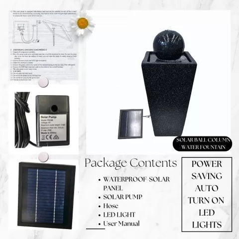 Solar Sphere Pedestal Water Feature with LED Light