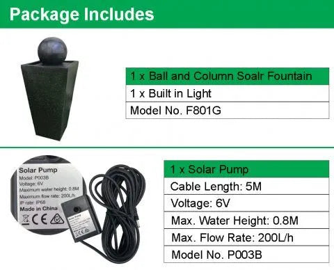 Solar Sphere Pedestal Water Feature with LED Light