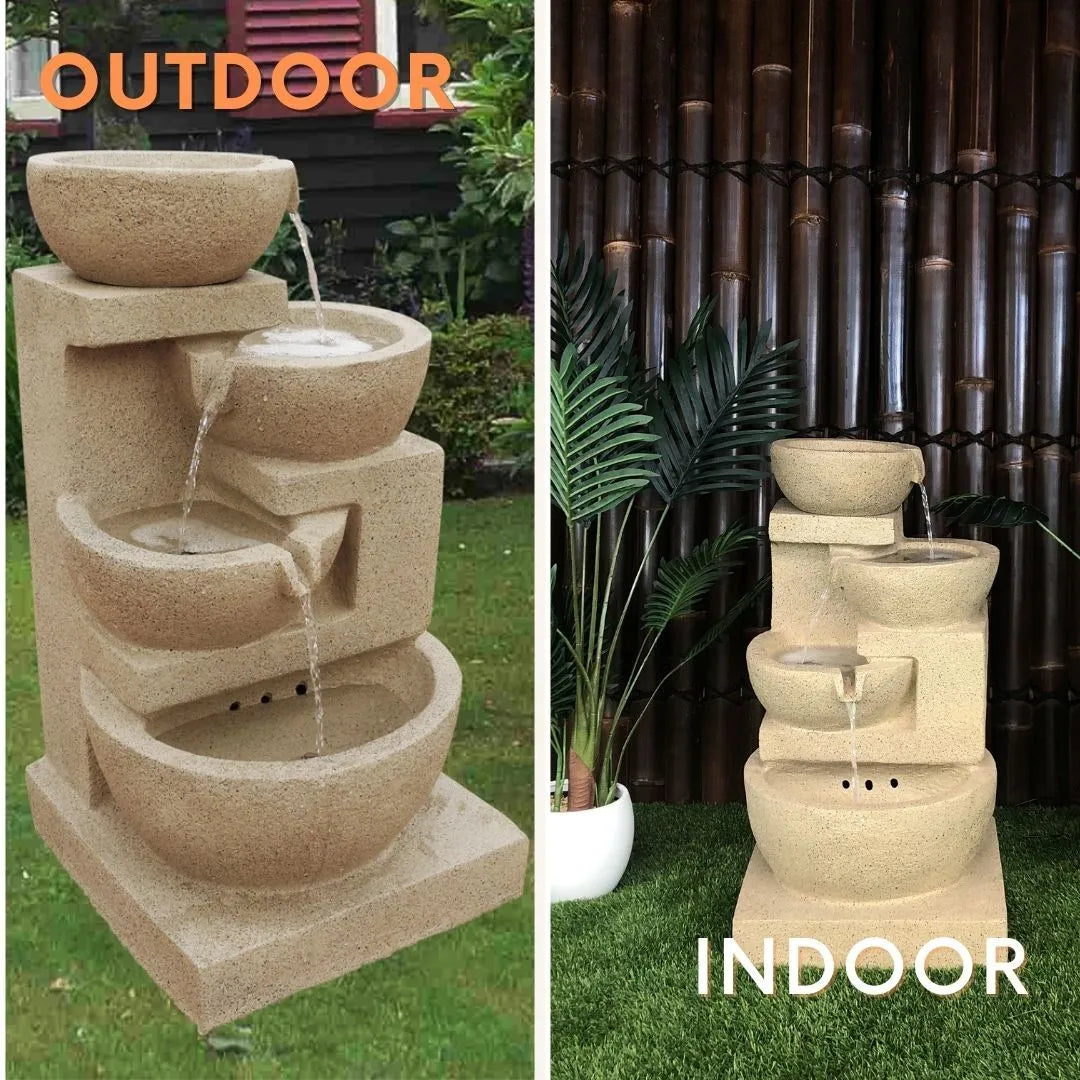 Solar 4 Tiered Cascading Natural Stone Water Feature