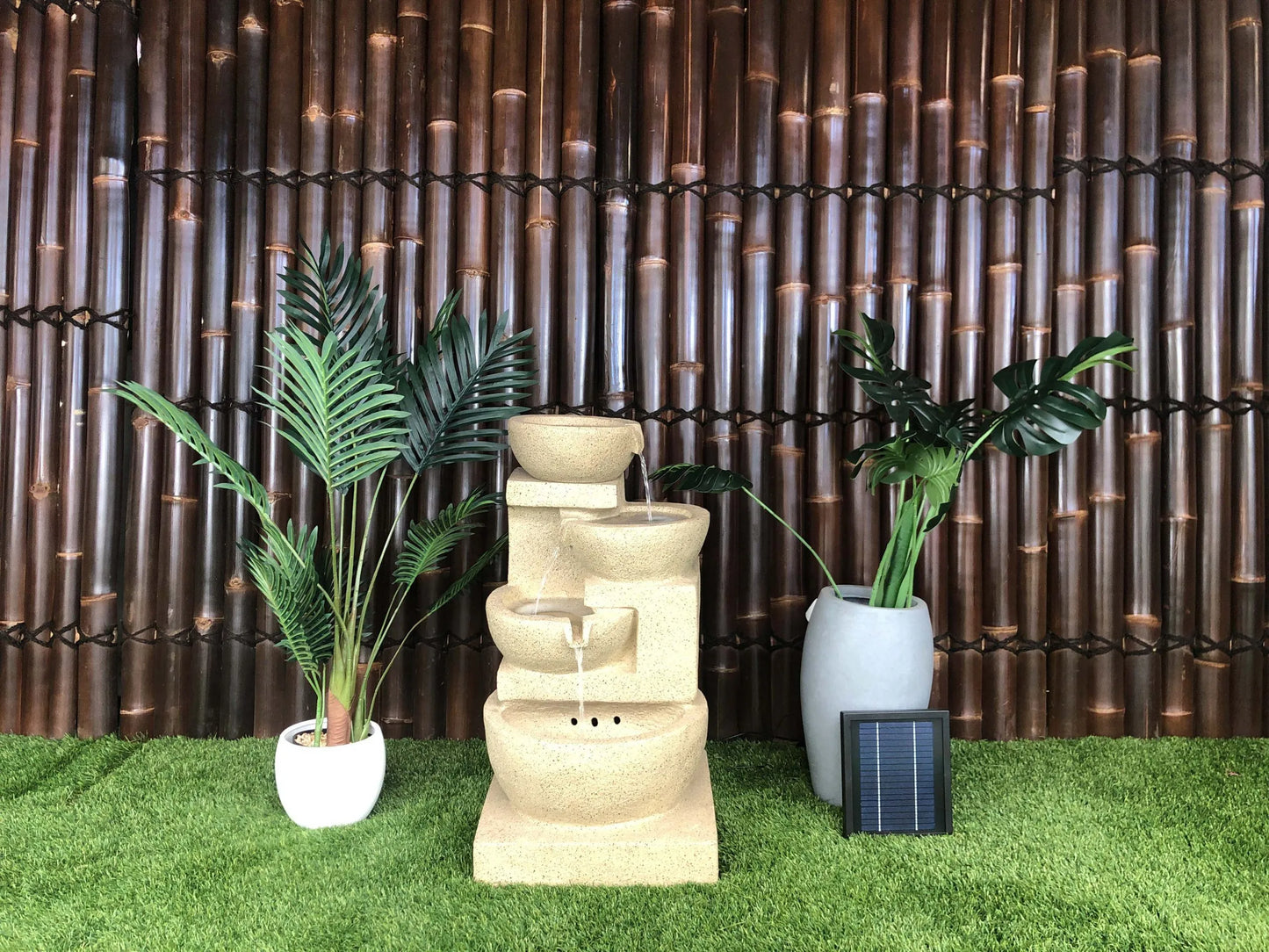 Solar 4 Tiered Cascading Natural Stone Water Feature