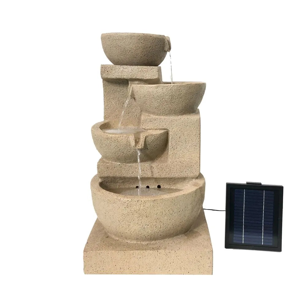 Solar 4 Tiered Cascading Natural Stone Water Feature