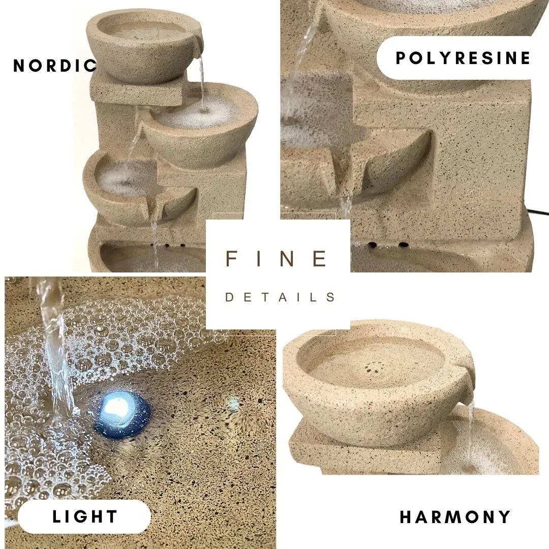 Solar 4 Tiered Cascading Natural Stone Water Feature