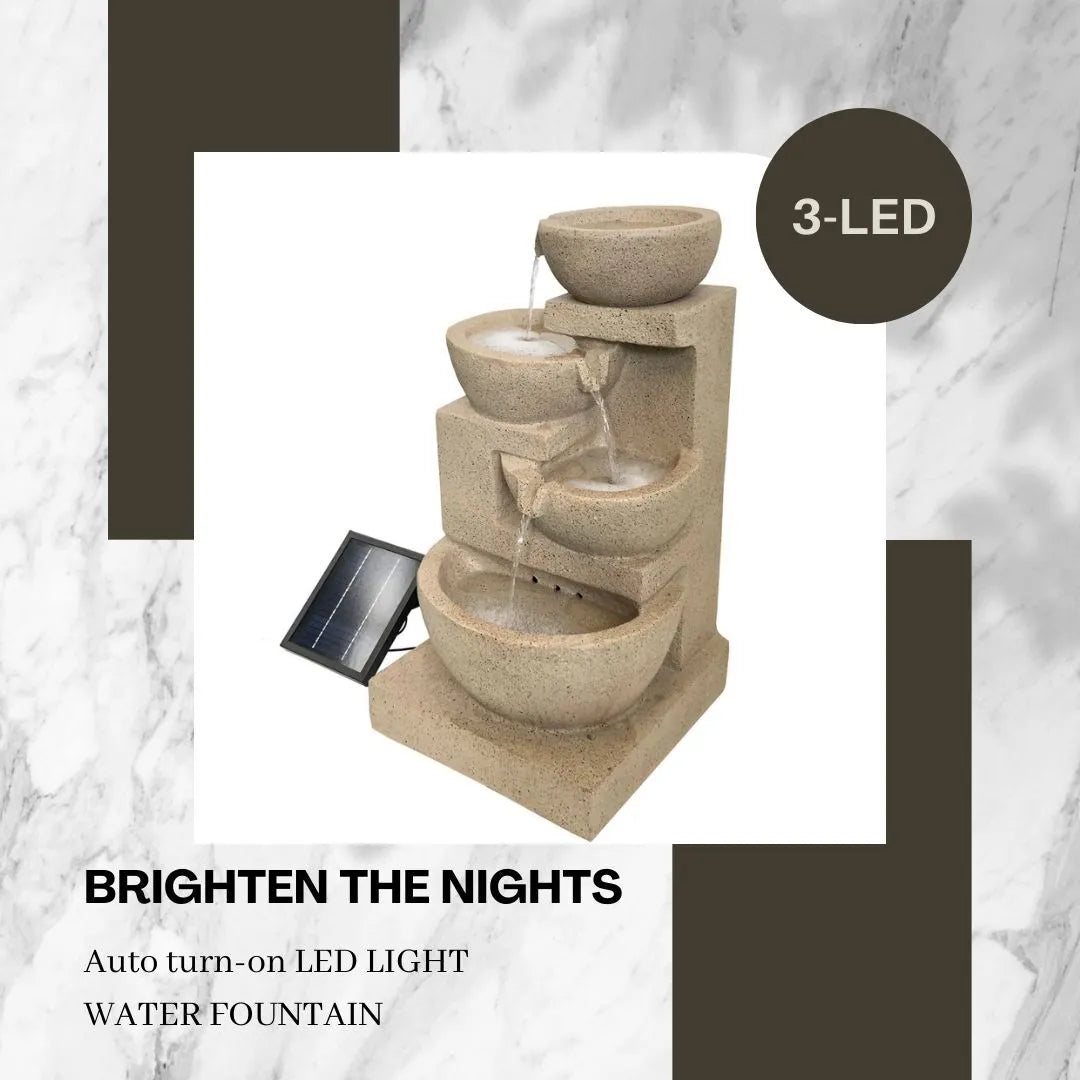 Solar 4 Tiered Cascading Natural Stone Water Feature