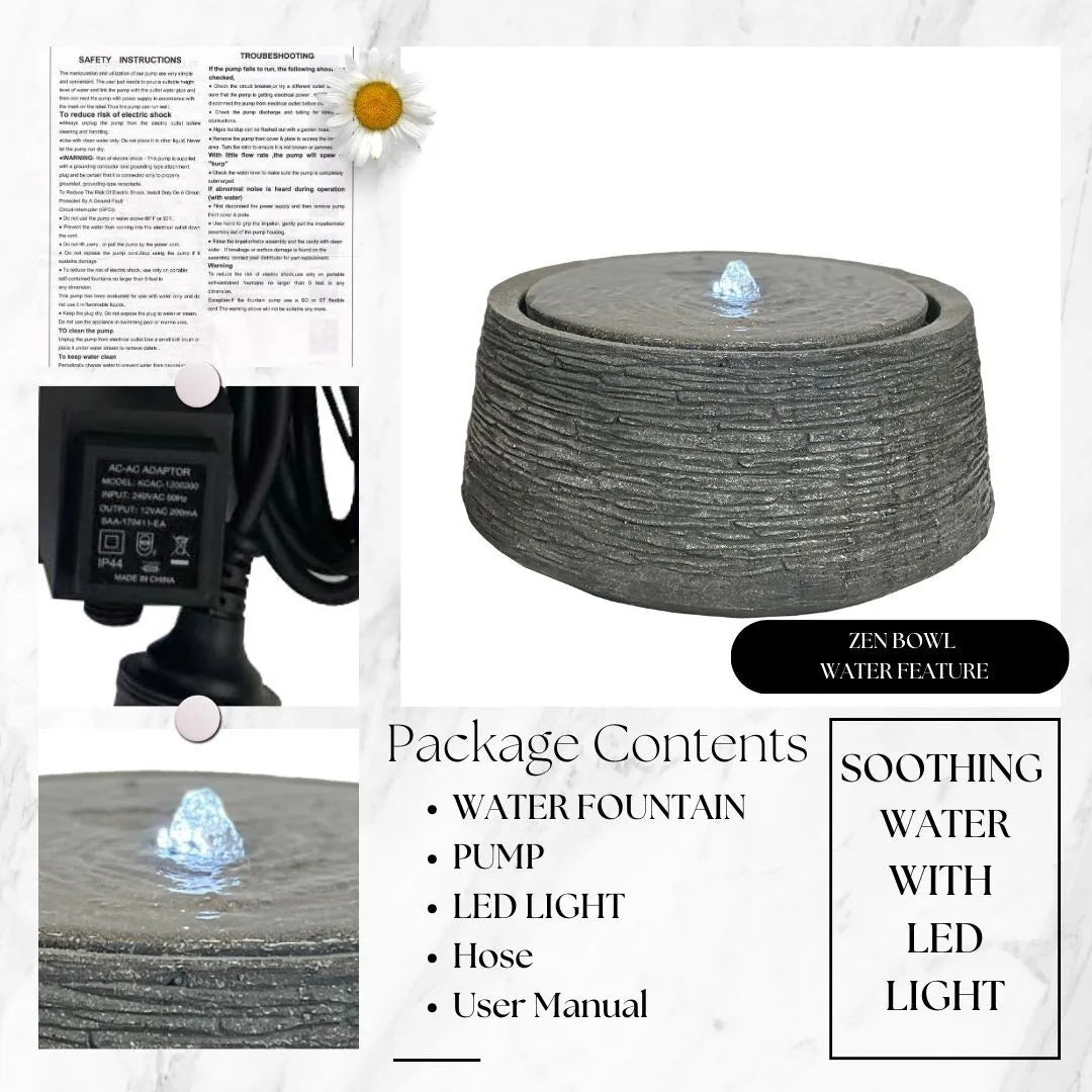 Bubbling Stone Finish LED Light Water Feature