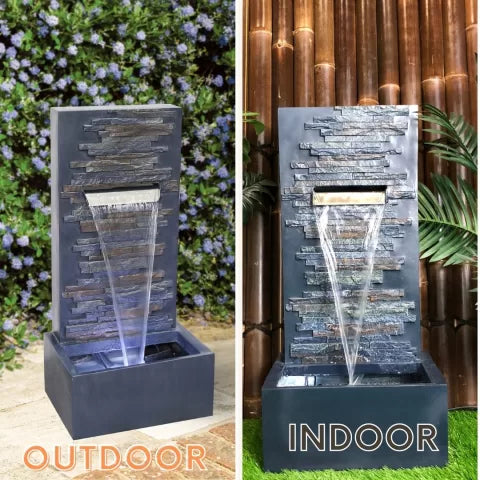 Meliora Stone Finish LED Light Wall Water Feature