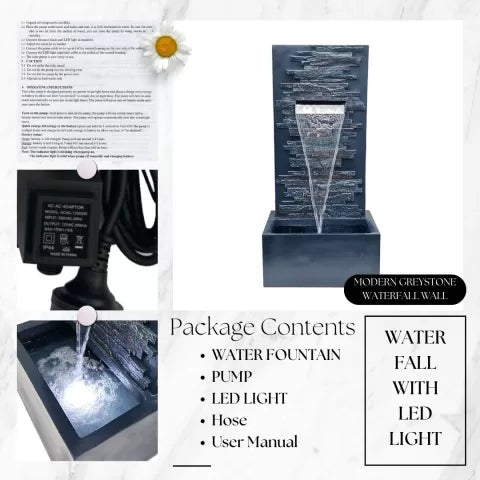 Meliora Stone Finish LED Light Wall Water Feature