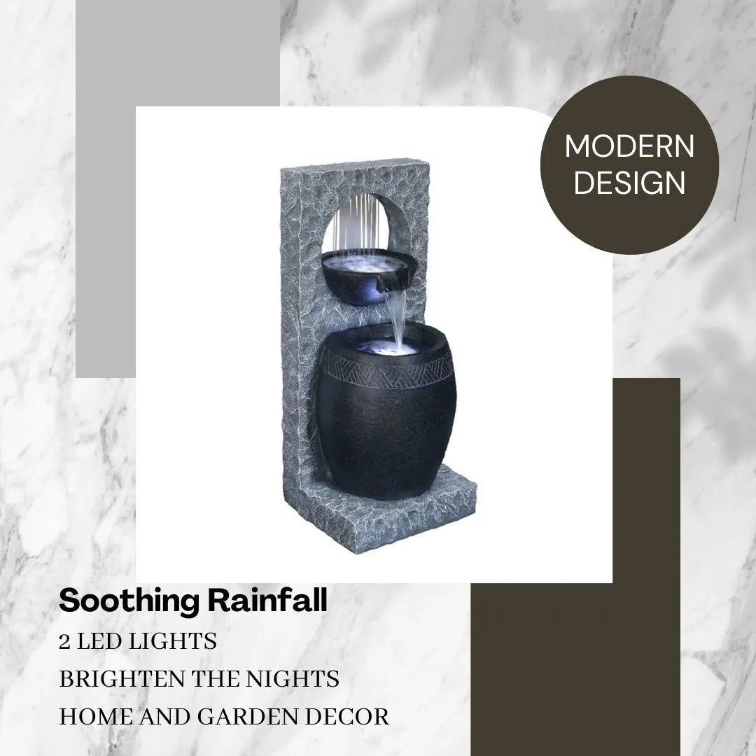 Rain Curtain Stone LED Wall Water Feature with Bowls