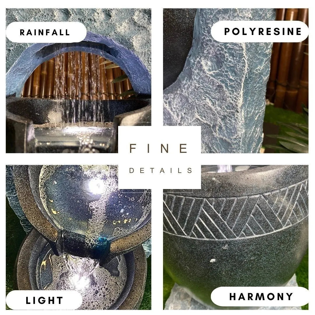 Rain Curtain Stone LED Wall Water Feature with Bowls