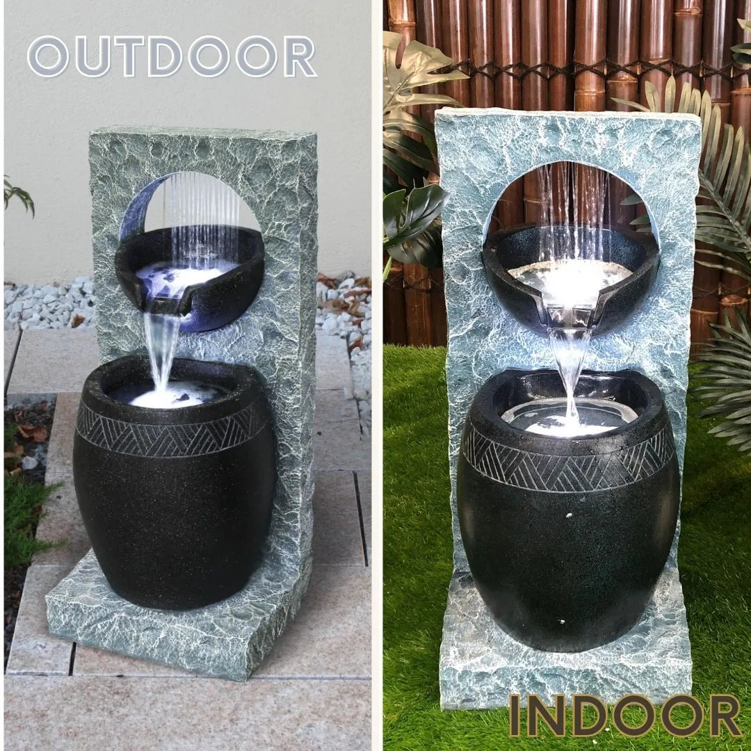 Rain Curtain Stone LED Wall Water Feature with Bowls