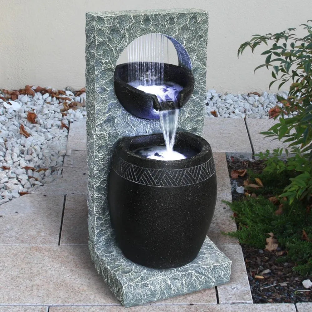 Rain Curtain Stone LED Wall Water Feature with Bowls