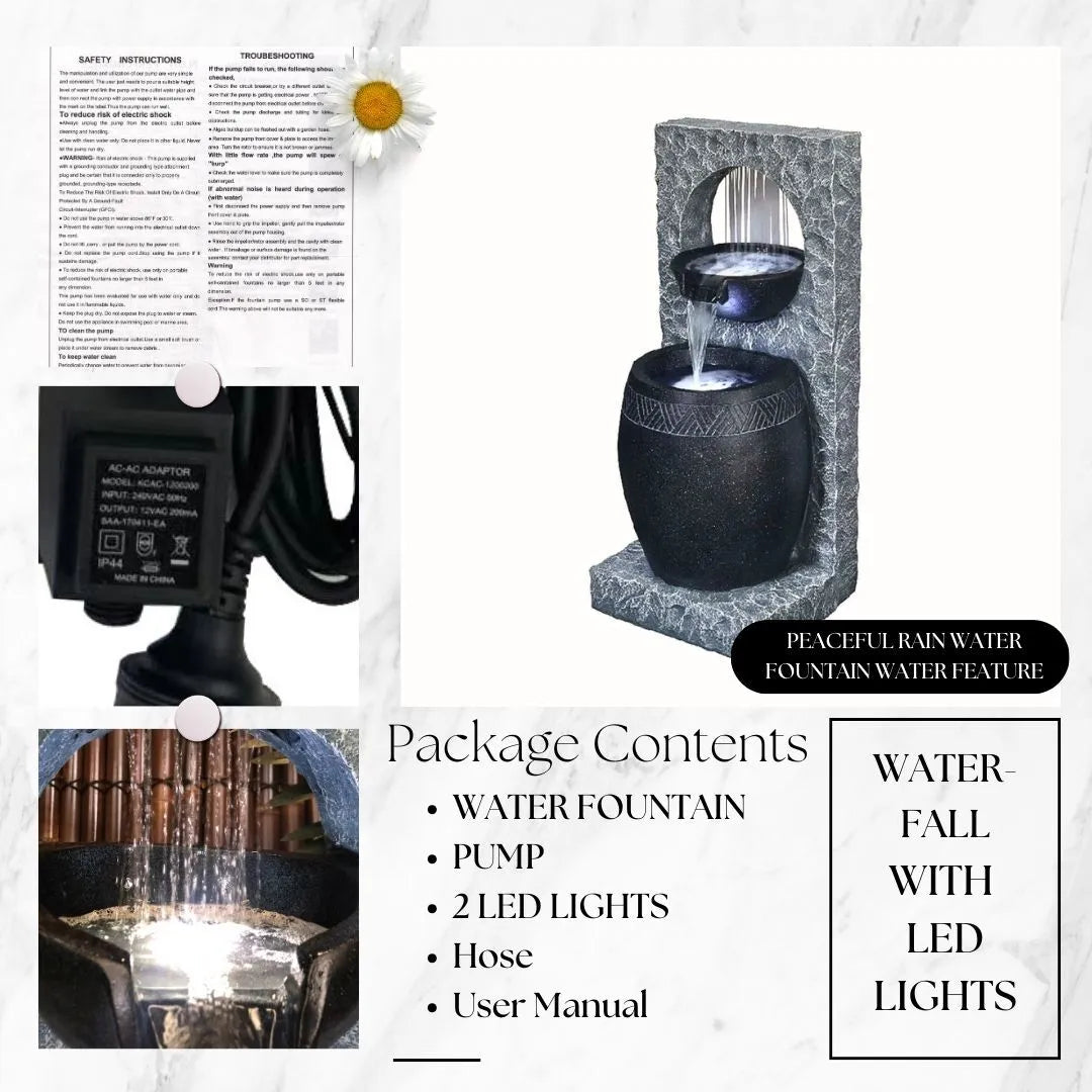 Rain Curtain Stone LED Wall Water Feature with Bowls