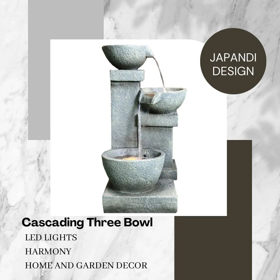 Cascading Bowls Stone Look Water Feature with LED