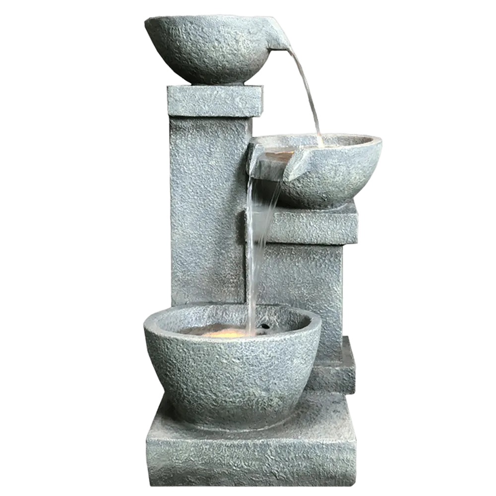 Cascading Bowls Stone Look Water Feature with LED