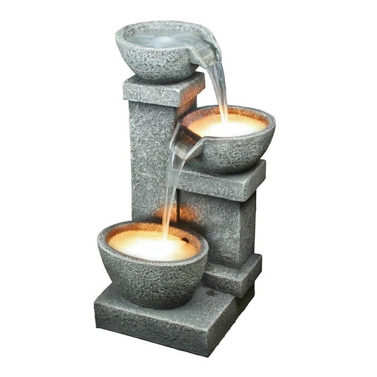 Cascading Bowls Stone Look Water Feature with LED