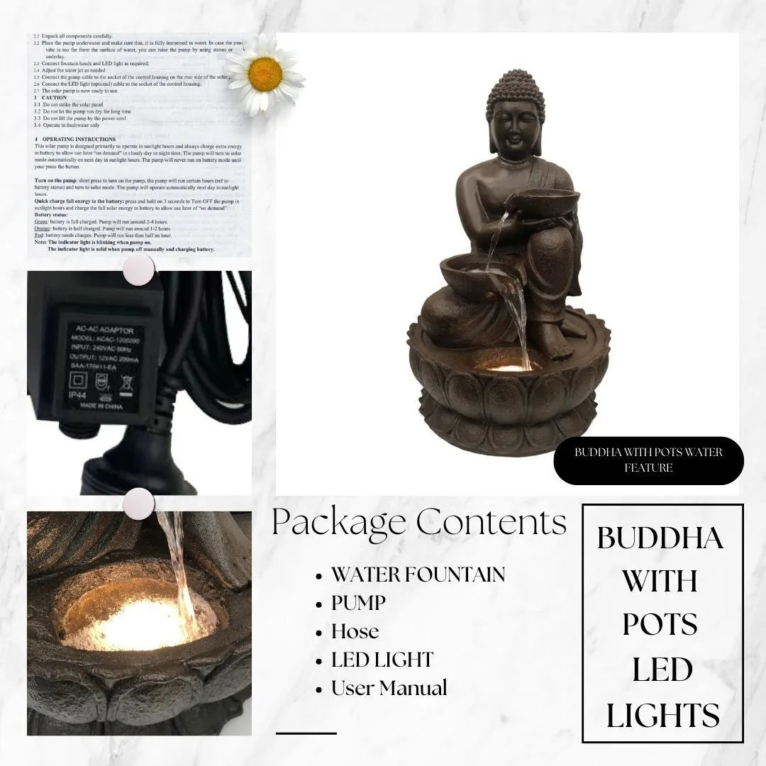 Buddha Cascading Bowls LED Light Water Feature