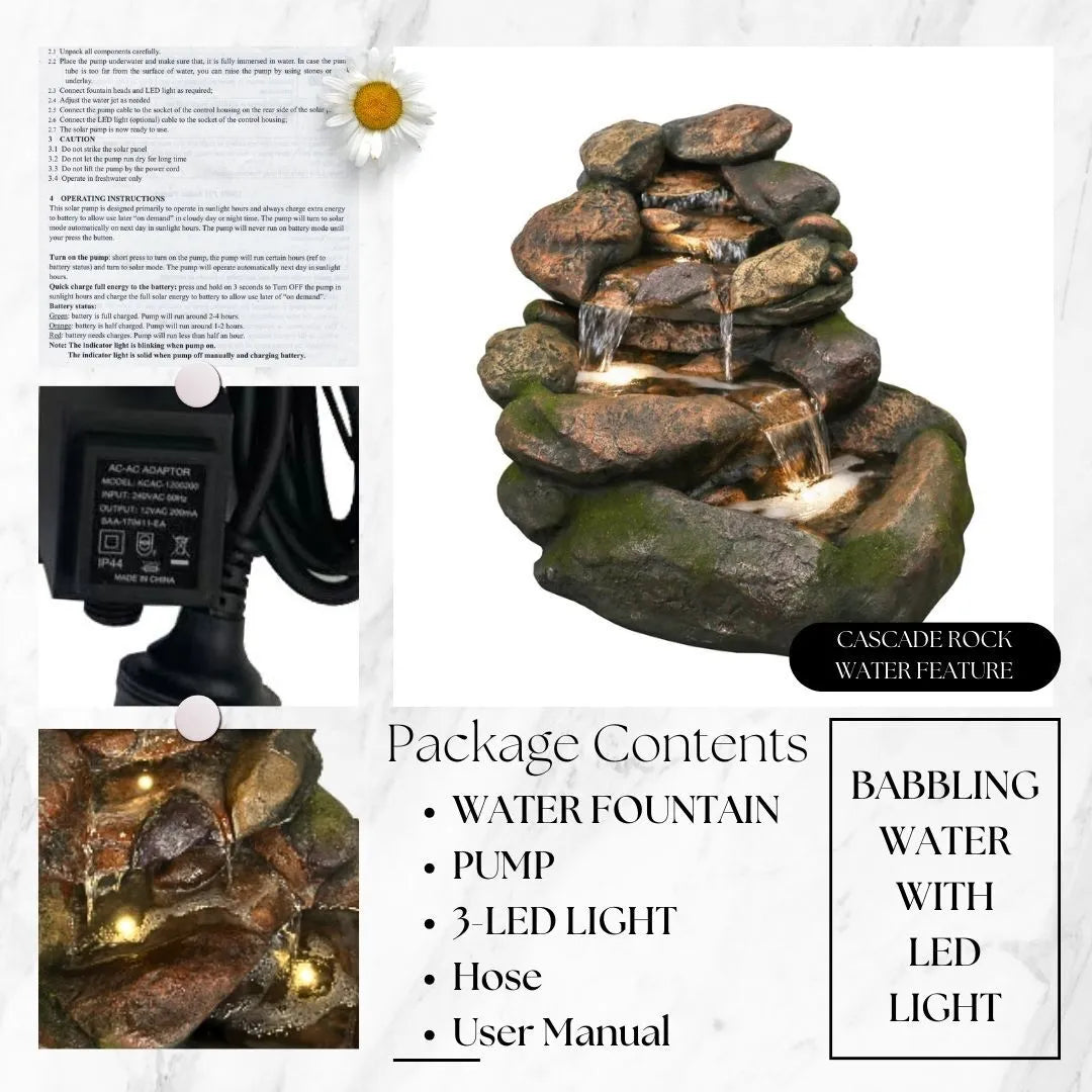 Stonora Natural Stacked Rock LED Light Water Feature