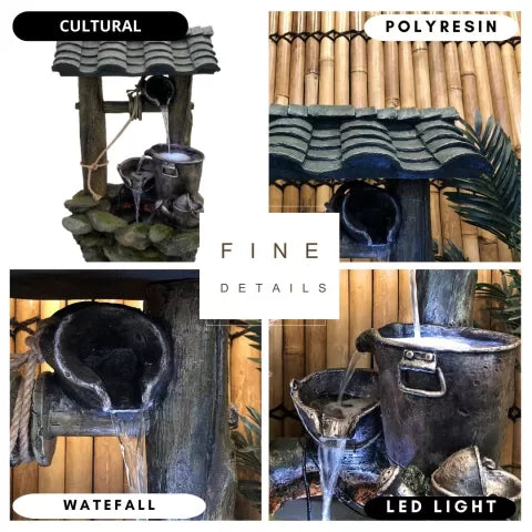 Antique Wishing Well LED Water Feature with Bucket