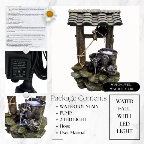Antique Wishing Well LED Water Feature with Bucket