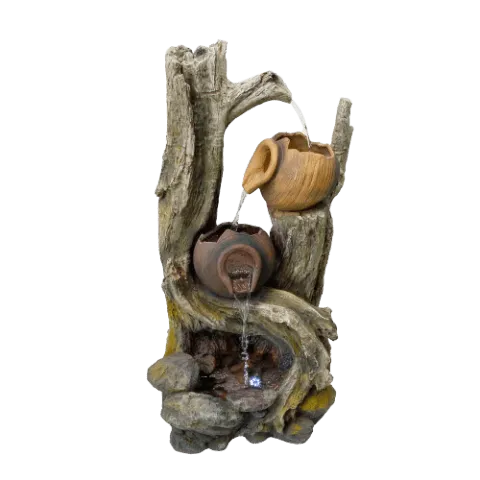 Tree trunk and Clay Pots Water Feature with LED Lights