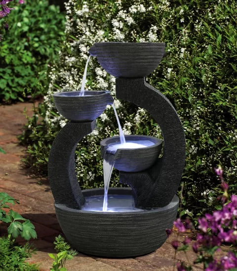 Modern Arch Tiered Bowls LED Light Water Feature