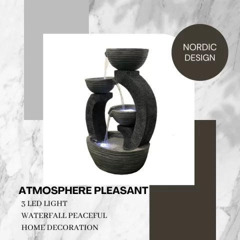 Modern Arch Tiered Bowls LED Light Water Feature