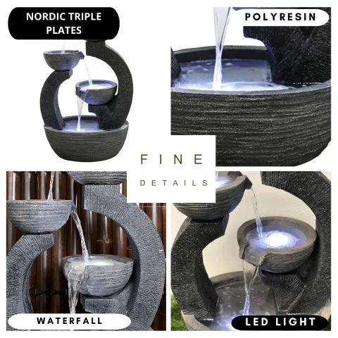 Modern Arch Tiered Bowls LED Light Water Feature