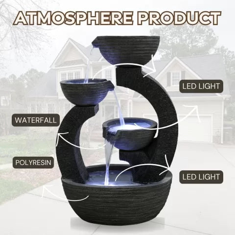 Modern Arch Tiered Bowls LED Light Water Feature