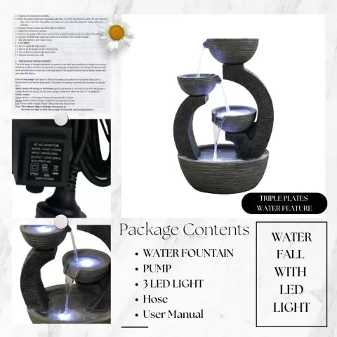 Modern Arch Tiered Bowls LED Light Water Feature