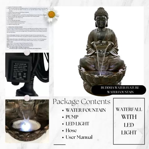 Zenora Buddha Bowl LED Light Water Feature with Lotus