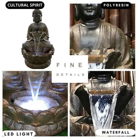Zenora Buddha Bowl LED Light Water Feature with Lotus