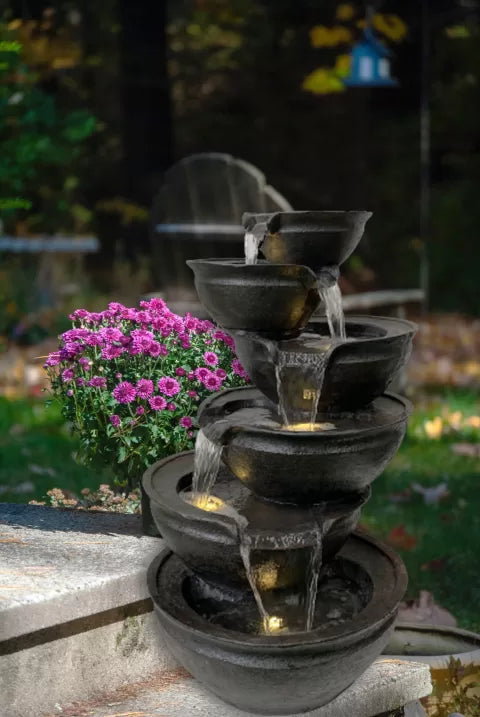 Modern Cascading Zen bowls  Water Feature with LED Light