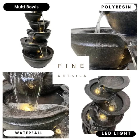 Modern Cascading Zen bowls  Water Feature with LED Light