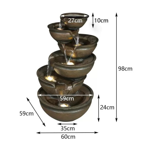 Modern Cascading Zen bowls  Water Feature with LED Light
