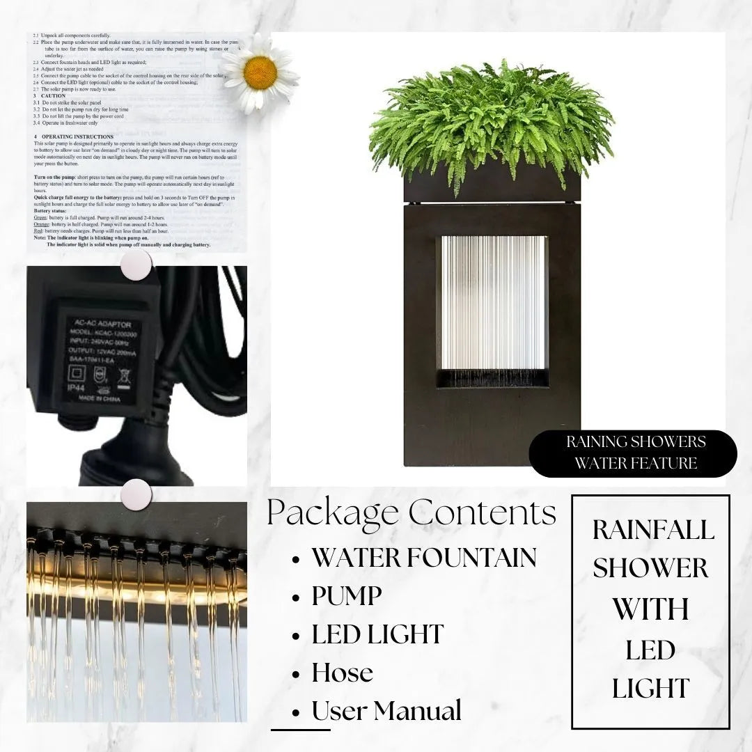 Modern Rain Curtain Water Feature with LED Light