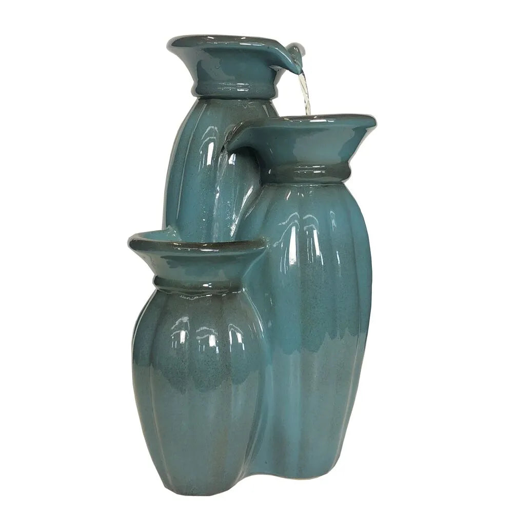 Triple Ceramic Vase Water Feature With LED Lighting