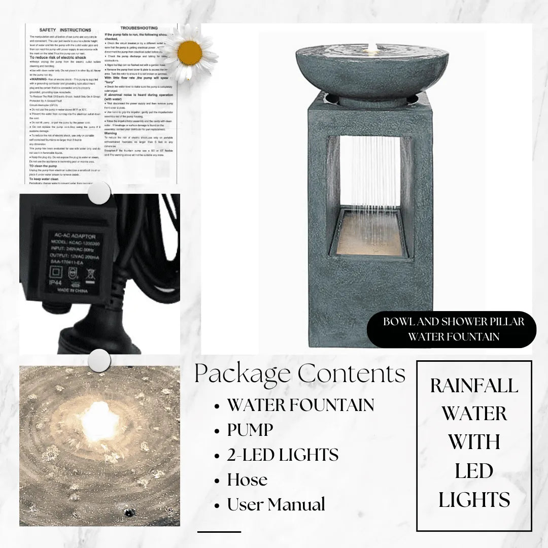 Decorative Rain Curtain Bowl Water Feature with LED light