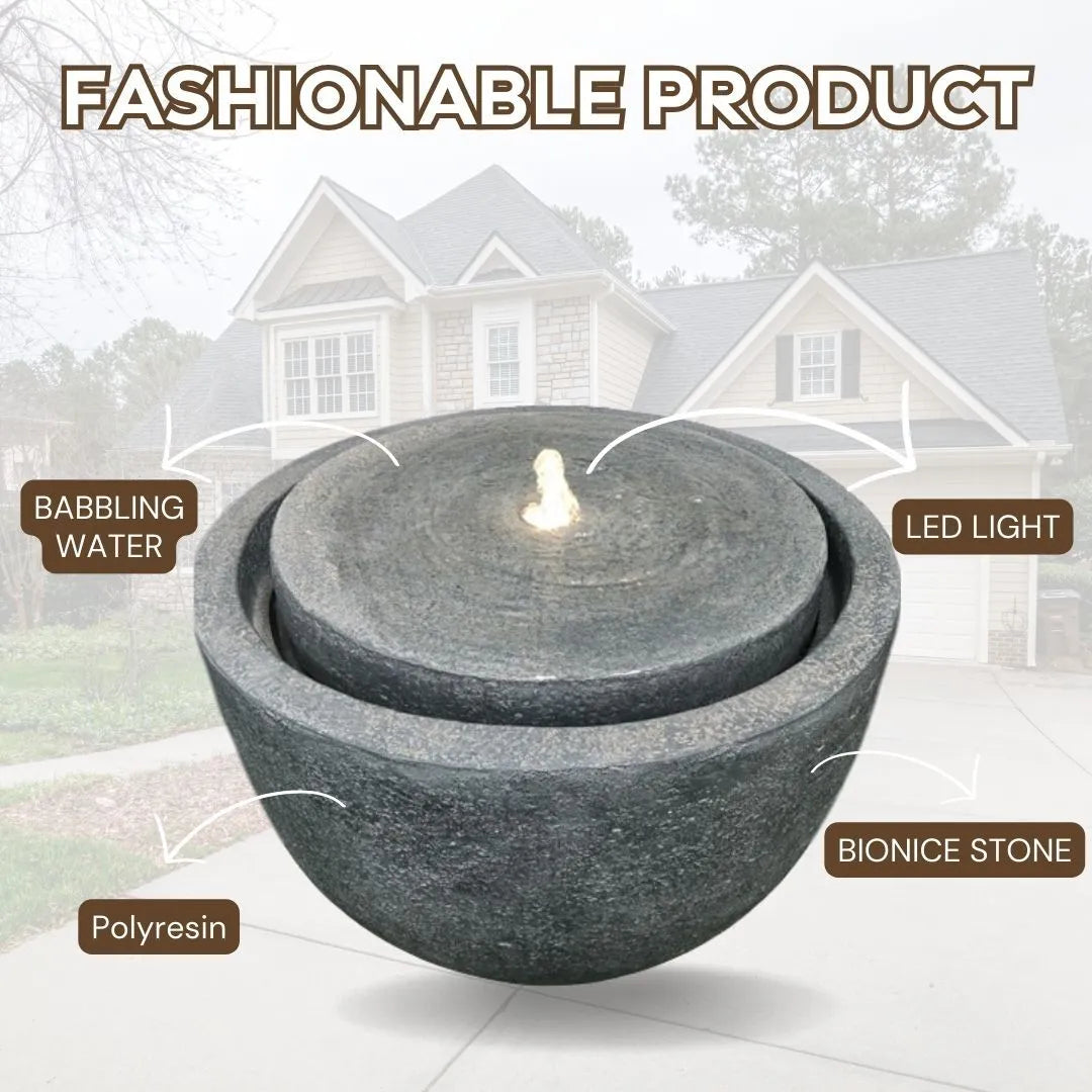 Bubbling Bowl Water Feature with LED Glow