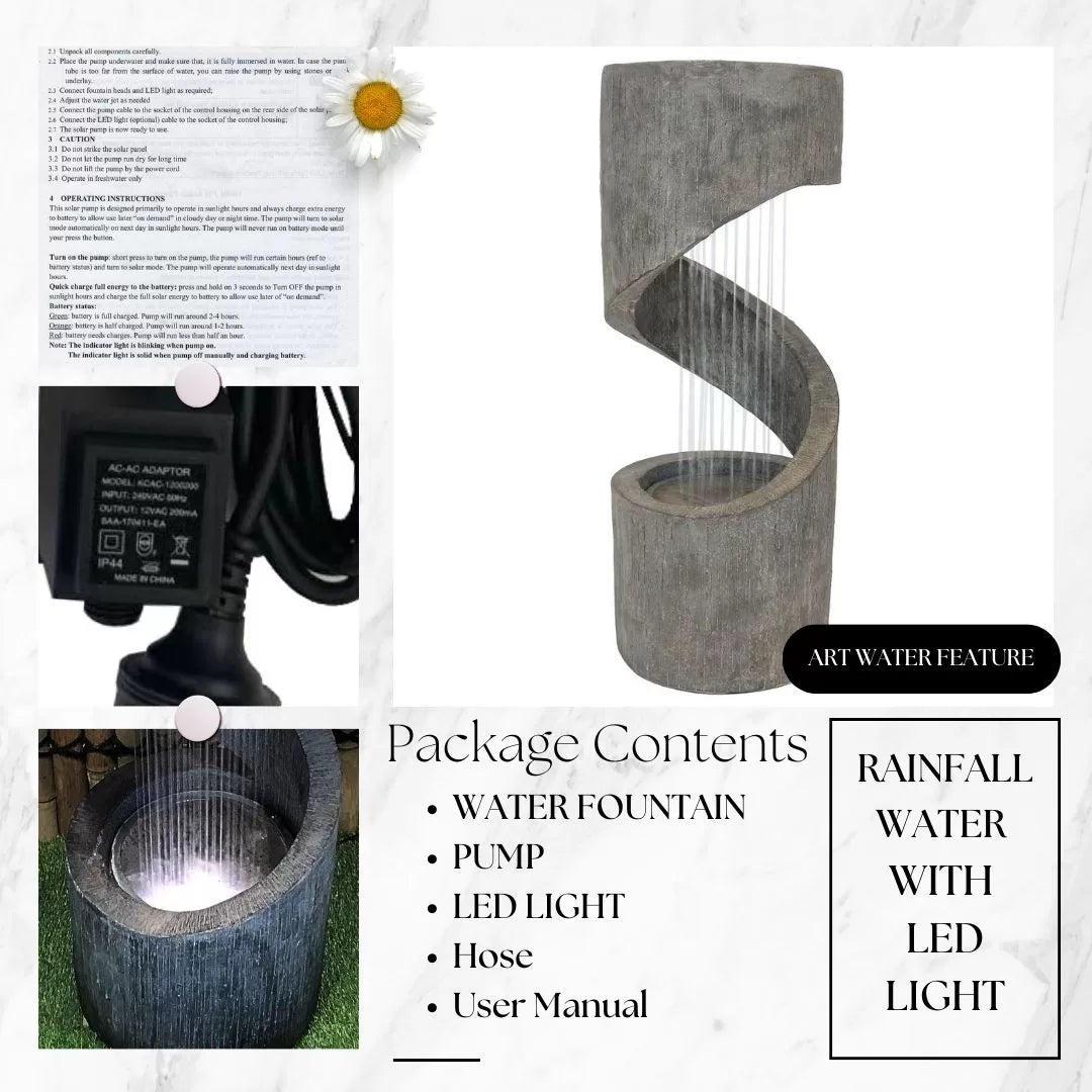 Modern Spiral rain curtain Water Feature with LED Light