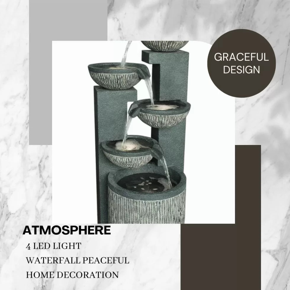 Modern Cascading Bowls Water Feature with LED Lights