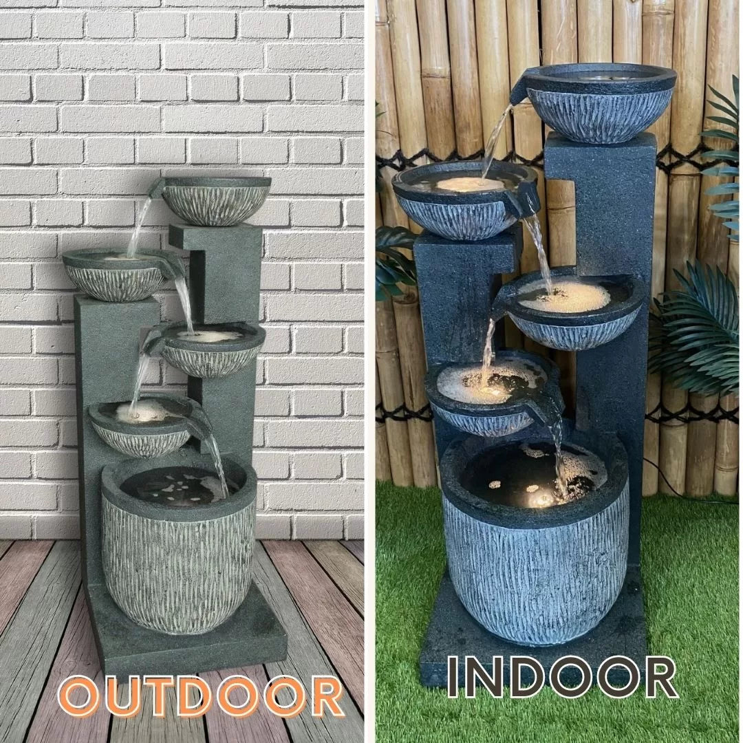 Modern Cascading Bowls Water Feature with LED Lights