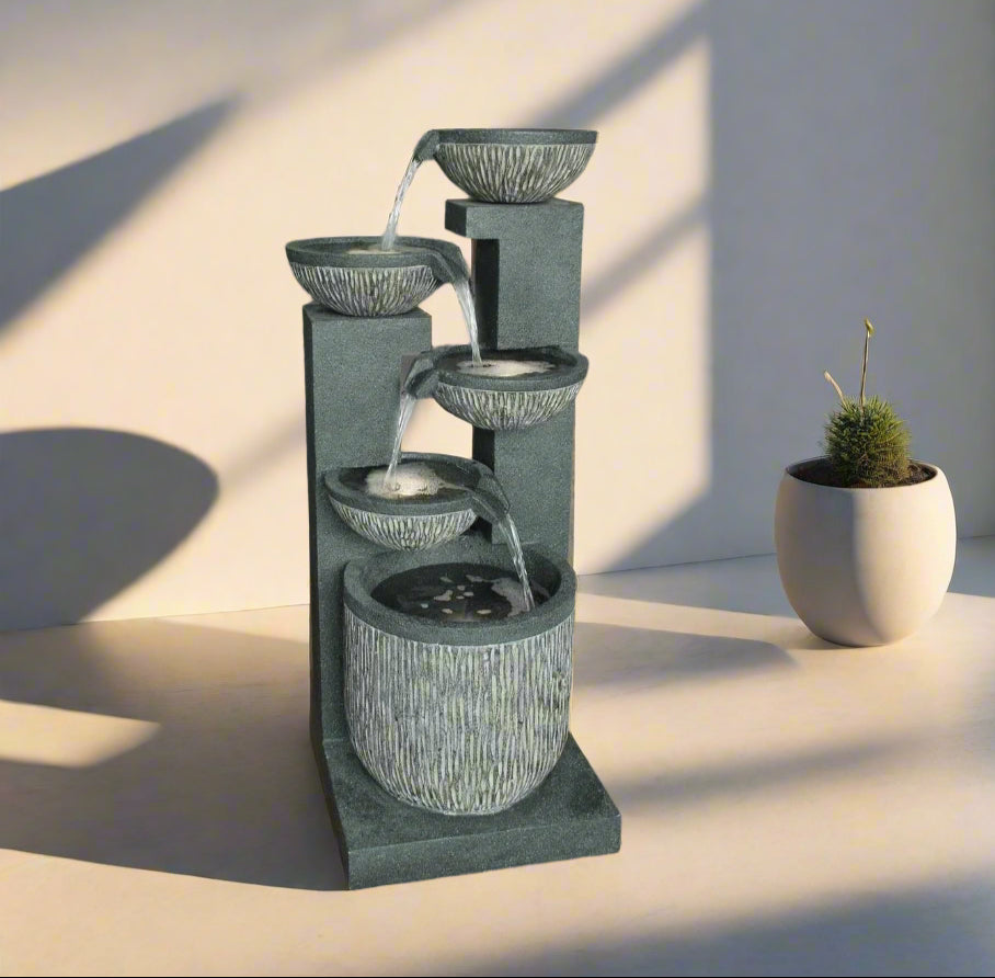 Modern Cascading Bowls Water Feature with LED Lights