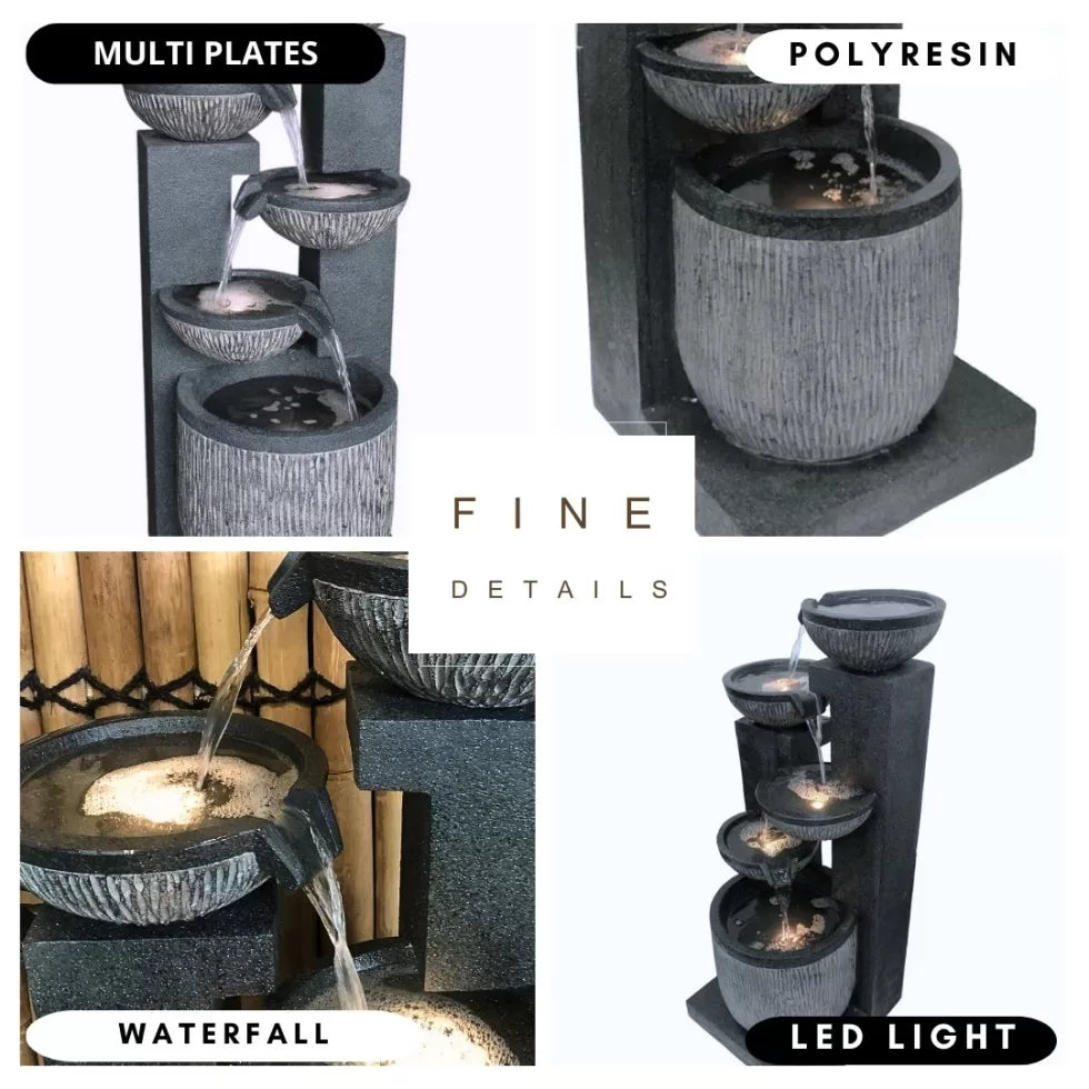 Modern Cascading Bowls Water Feature with LED Lights