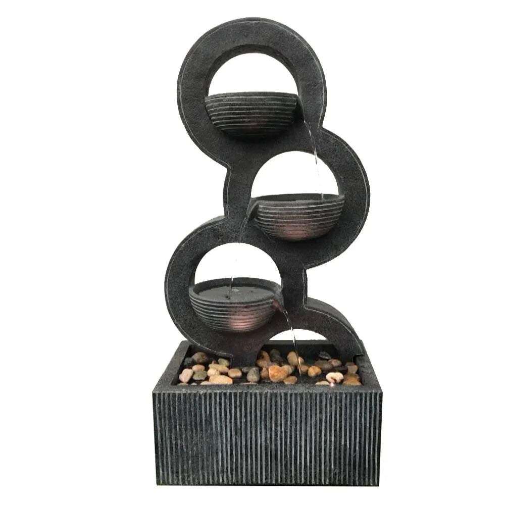 Modern 3 bowl cascading water feature with LED light