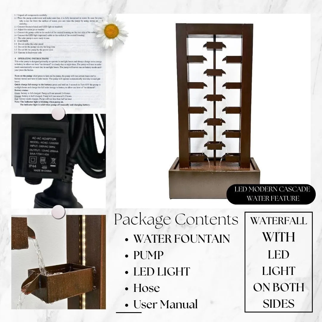 Echofall LED Lighting Cascade Wall Water Feature - Rusty