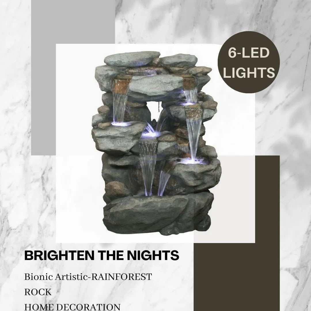 Rustic Stone Rock Water Feature With LED Light