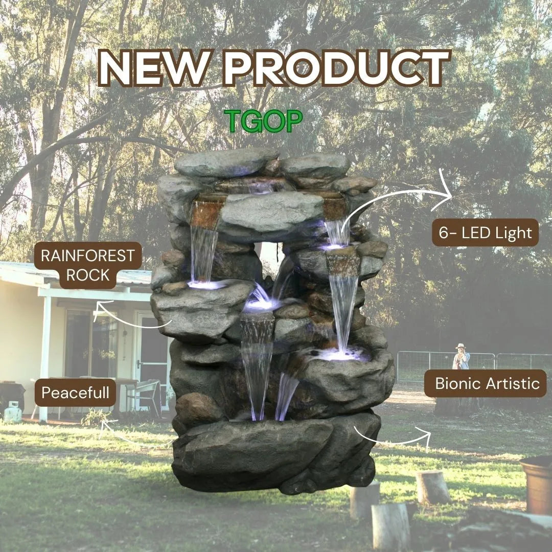 Rustic Stone Rock Water Feature With LED Light