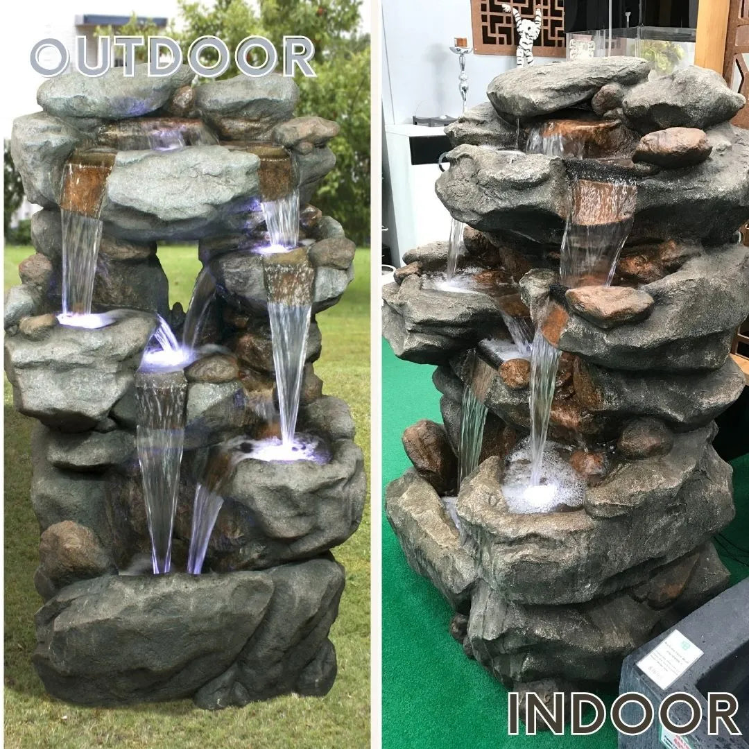 Rustic Stone Rock Water Feature With LED Light
