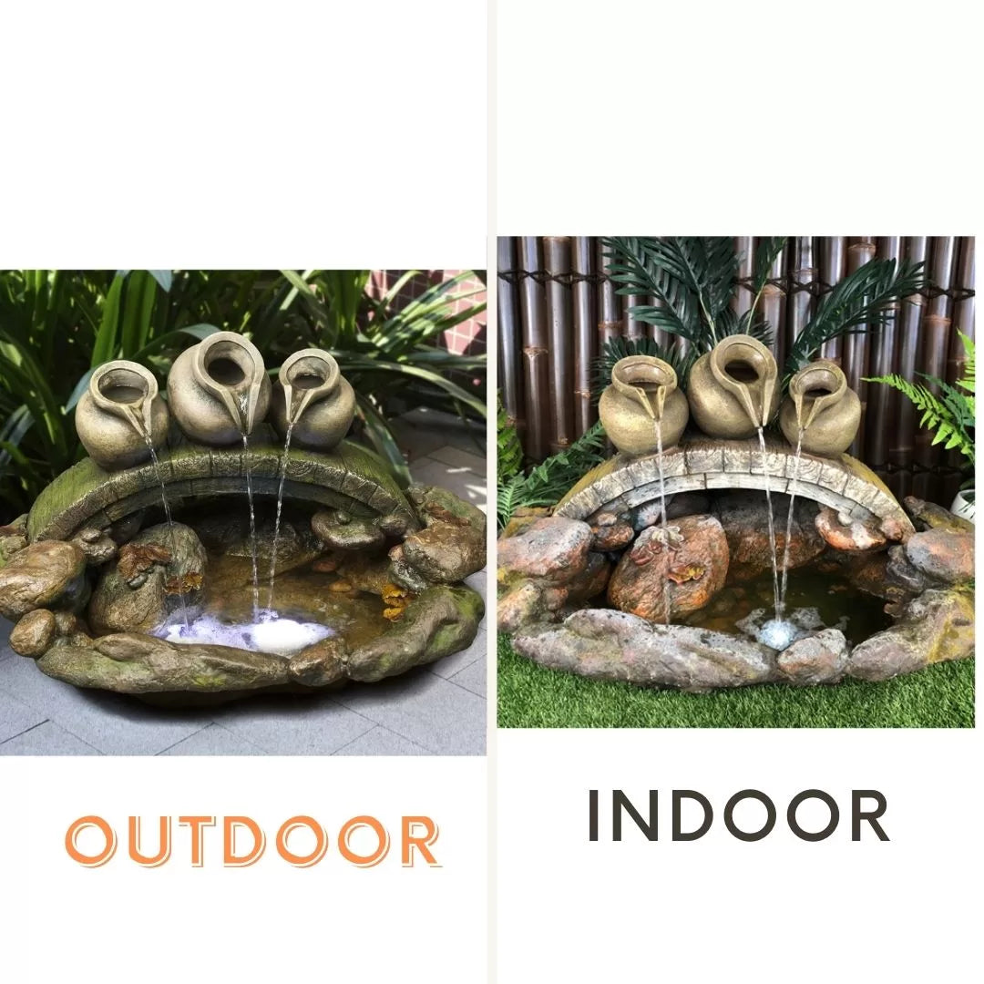 Decorative Rock And Pot Water Feature With LED Light