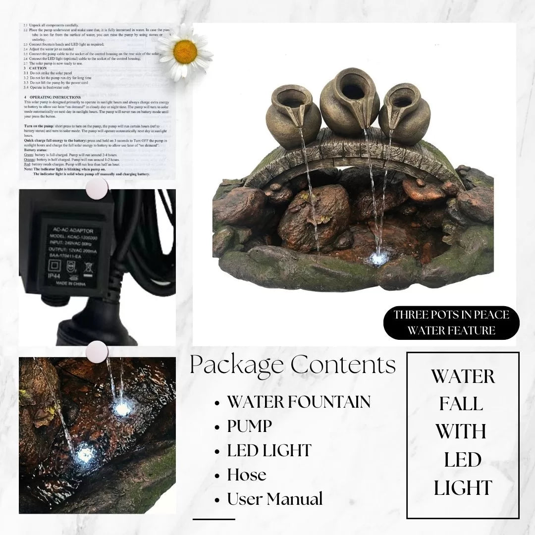 Decorative Rock And Pot Water Feature With LED Light