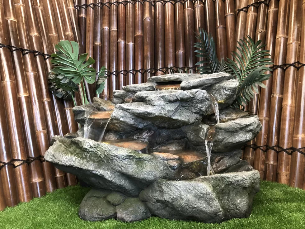 Garden Rock Waterfall Water Feature With LED Light